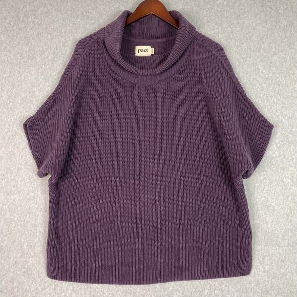 Pact Purple 100% Organic Cotton Knit Cowl Neck Cozy Sweater Poncho One Size - Picture 1 of 5